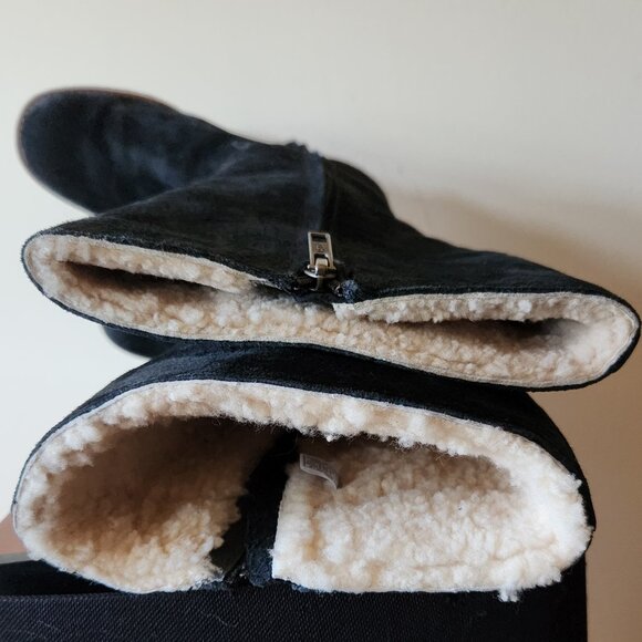🥾 UGG Broome 5518 Tall Black Suede Shearling Lined Zip Boots Women's Shoes Sz 8 - Picture 12 of 16